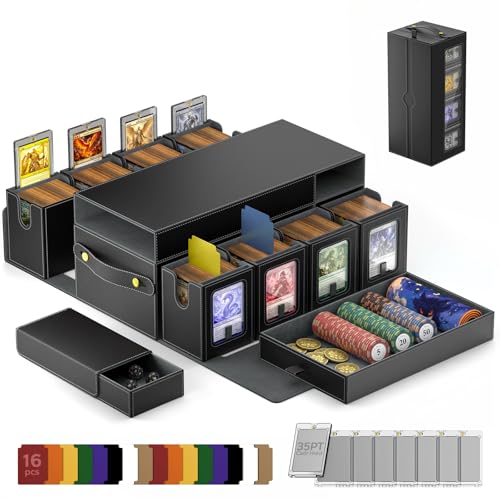 MoKo Commander Deck Box for MTG with Handle & Dice Tray, 8+2 Modular Design | 8-Deck Modular Card Case, Magnetic Holders & Dividers Included, Holds 1040+Double-Sleeved Cards, Playmat Storage, Fit TCG/EDH - color: Black Grey