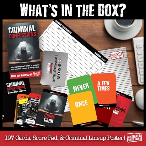 CRIMINAL CONFESSIONS Party Game - The Adult Card Game Where You Interrogate Friends to Uncover Surprising Stories of Petty Crime. Fun for Parties or Game Night - From the Makers of Unsolved Case Files