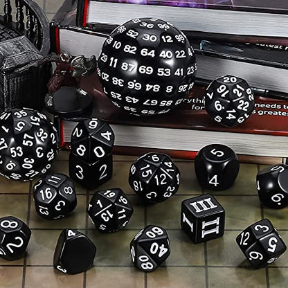 CiaraQ DND Polyhedral Dice Set (15pcs) D4-D100 Game Dice with Dice Bag | Acrylic Role Playing Dice for Dungeons and Dragons MTG Table Games (Black & White) - color: Black & White