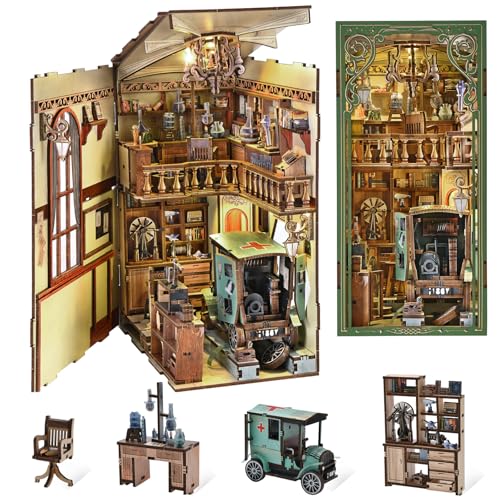 MiniCity Book Nook Kit, DIY Miniature Dollhouse Book Nook Kit with Dust Cover and LED Light-The Radium Lady | 7.1 x 4.3 x 9.1 in; 504 pieces, LED and dust cover; glue/tools and guide included; 6-8 hr DIY build for display, ages 14+. - style: The Radium La