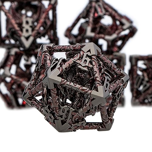 ARUOHHA Hollow DND Dice Set Black Red 5-Headed Dragons D and D Dice with Gift Box, RPG Role Playing Games 7PCS Metal Dungeons Polyhedral Dice D20 D12 D10 D8 D6 D4 - color: Black Red-02