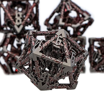 ARUOHHA Hollow DND Dice Set Black Red 5-Headed Dragons D and D Dice with Gift Box, RPG Role Playing Games 7PCS Metal Dungeons Polyhedral Dice D20 D12 D10 D8 D6 D4 - color: Black Red-02