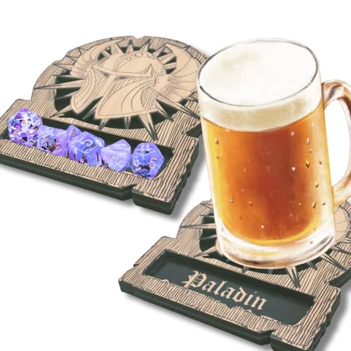 Dungeons and Dragons Dice Tray Coaster - DND Accessories - D&D Game Room Decor - Cute Wood Drink Coasters - Dungeons and Dragons Starter Set Gift - DND Miniatures Dice Tower - Set of 1 Paladin Class - color: Paladin