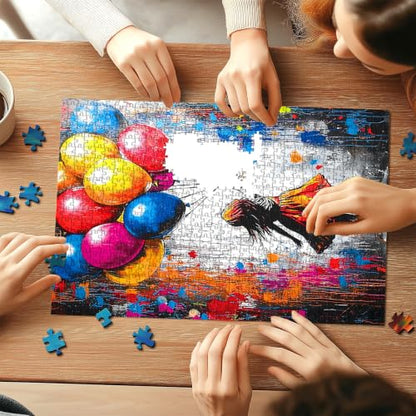 500 Piece Puzzles for Adults, Street Art Graffiti Girl with Colorful Balloons Puzzle, Vibrant Urban Art Puzzle Letter on Back, Family Activity Great Gift 23 x 15 in - color: Girl Balloons