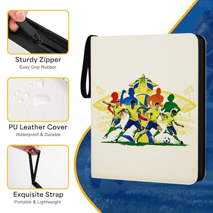 Kabinka 9-Pocket Soccer Card Binder, 2025-2026 Soccer Trading Cards Binder Fits 900 Cards with 50 Removable Double-Sided Sleeves, Waterproof PU Card Albums for Soccer Fans - color: Soccer-2, size: 9 Pocket 900