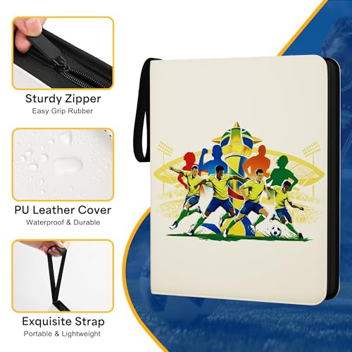Kabinka 4-Pocket Soccer Card Binder, 2025-2026 Soccer Trading Cards Binder Fits 400 Cards with 50 Removable Double-Sided Sleeves, Waterproof PU Card Albums for Soccer Fans - color: Soccer-2, size: 4 Pocket 400