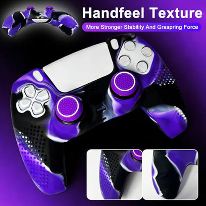 Anti-Slip Purple&Black Controller Skin,Studded Edition Protective Silicone Cover Skin Grips Compatible with PS5/Slim/Pro Controller and 6 PCS Thumb Grips Caps. - color: Purple & Black