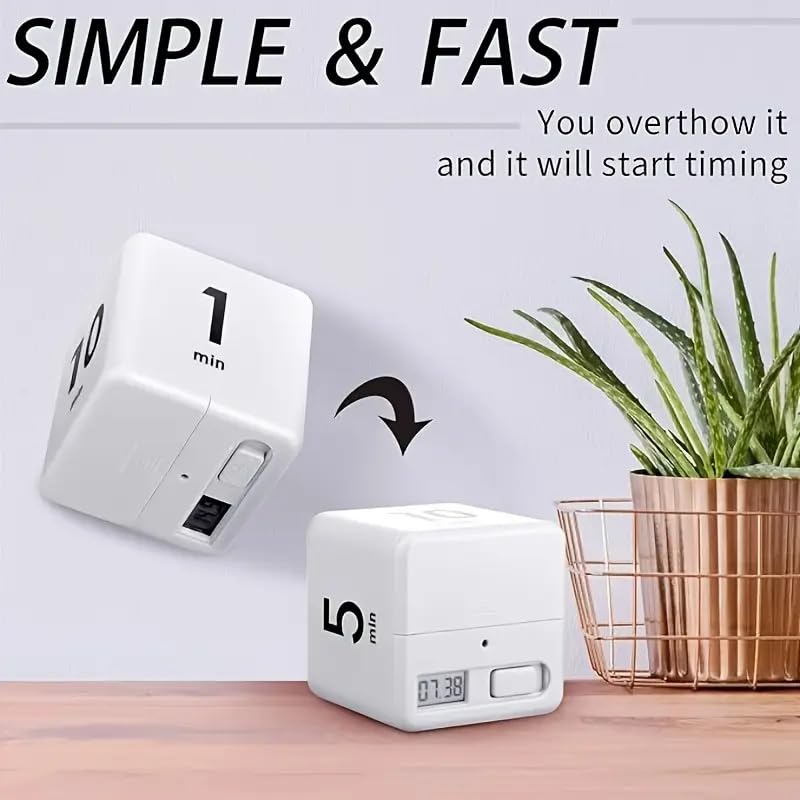 Gravity Sensor Flip Cube Timer Countdown Reminder Doing Time Management for Kitchen, Bedroom, Office, Living Room, Desk 15-20-30-60 Minutes(Black) - color: Black
