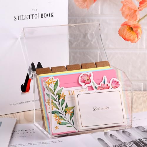4x6 Inch Acrylic Index Card Box Index Card Holder Clear Flash Card Holder Recipe Card Holder Business Card Organizer 150 Index Cards 30 Kraft Dividers A to Z Stickers For Hold 400 Tab Letter Note