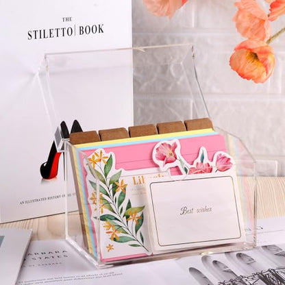 4x6 Inch Acrylic Index Card Box Index Card Holder Clear Flash Card Holder Recipe Card Holder Business Card Organizer 150 Index Cards 30 Kraft Dividers A to Z Stickers For Hold 400 Tab Letter Note