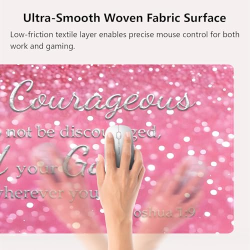 Be Strong and Courageous Large Mouse Pad, Pink Glitter Christian Desk Mat | Keyboard Mat Stitched, 31.5" x 11.8", Inspirational Quote, Joshua 1:9, Bible Verse Scripture, Religious Faith Sparkle - color: Vibrant Design J08K