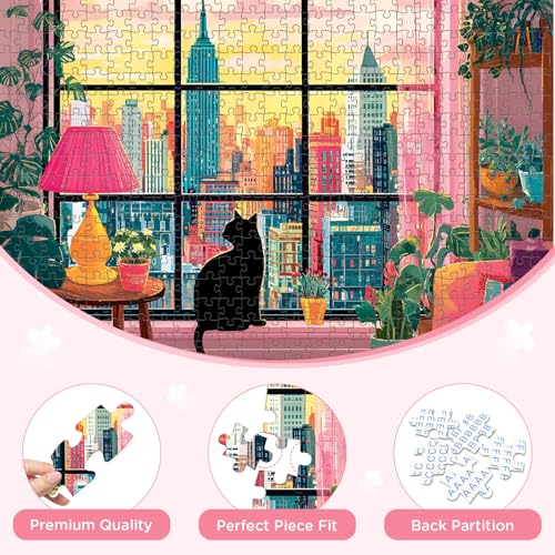 500 Pieces Jigsaw Puzzles for Adults, Black Cat in City Jigsaw Puzzle - style: Black Cat in City