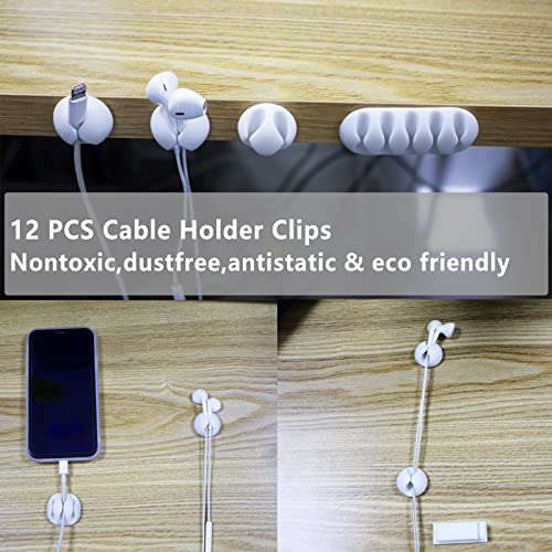 White Cable Management Organizer Kit 4 Cable Sleeve Split 311Pcs | 47Cable Clips 12Cord Clips Holder,22 Cable Ties, 20 adhesive Wall cable Tie, 200Fasten Cable Ties for TV Electronics - size: 322 PCS