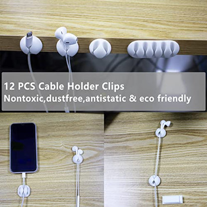 White Cable Management Organizer Kit 4 Cable Sleeve Split 311Pcs | 47Cable Clips 12Cord Clips Holder,22 Cable Ties, 20 adhesive Wall cable Tie, 200Fasten Cable Ties for TV Electronics - size: 322 PCS
