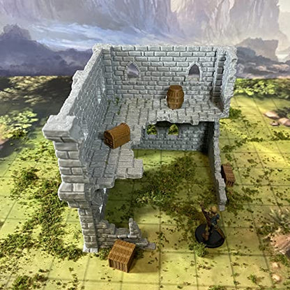 Building Ruins Set 2B Terrain for Tabletop Role Playing Games 28mm Scale with Ground Floor, First Floor, Crates, Barrels and Chests