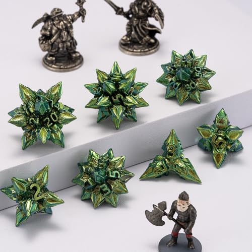 DND Dice Set Metal,Polyhedral D&D Metallic Heterotypic D and D Dice with Cracks for Dungeons and Dragons RPG TTRPG 7-Die Set with Gift (Heterotypic, Heterotypic-Green) - color: Heterotypic-green, style: Heterotypic