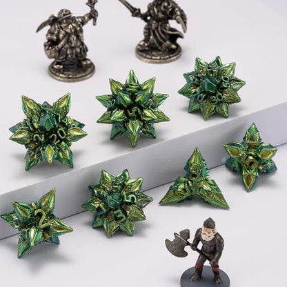 DND Dice Set Metal,Polyhedral D&D Metallic Heterotypic D and D Dice with Cracks for Dungeons and Dragons RPG TTRPG 7-Die Set with Gift (Heterotypic, Heterotypic-Green) - color: Heterotypic-green, style: Heterotypic