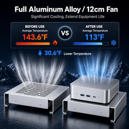 Aluminum Mini PC Cooler Stand with 120mm Fan | Desktop Cooling Base for Mac Mini, Router, Modem, Network Switch & TV Box - Heavy Duty Thermal Stand, USB Powered, Silver - color: silver