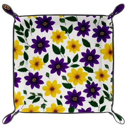 Purple Yellow Flowers Dice Tray Dice Rolling Tray Folding Dice Holder for Dice Games, Like RPG, DND and Other Table Games - color: Multi 1