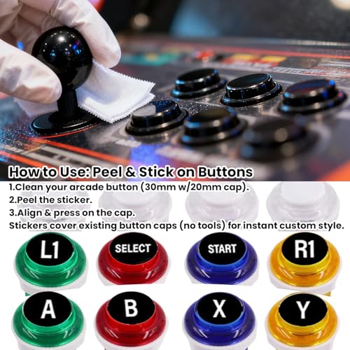 Black Arcade Game Button Stickers 24mm/30mm Die Cut Labels for Arcade Machines and Fight Sticks(Style 1) - color: Black Game Button Stickers* 4pcs