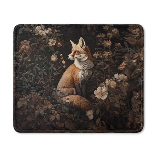 Vintage Moody Floral Fox Mouse Pad, Fox Lover Gifts, Dark Cottagecore Botanical Forest Animal Mouse Pad for Home Office Dorm Computer Laptop Desk Accessories, 9.5x7.9 Inch - color: 02Child