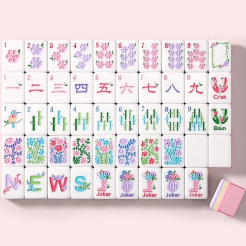 American Mahjong Tiles, Mahjong Travel Set, 160 Pink 4 Layer Mah Jong Game Tiles with Tile Bag, Gift-Ready Storage Box, 4 Dice with Pouch, Western Mah Jongg, Majong - color: Pink