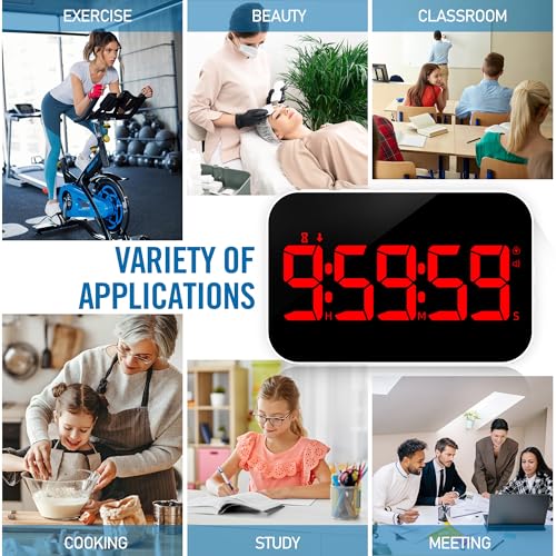 Kitchen Digital RED Timer, Count Down Up, Rechargeable, Vibration Mode Adjustable Volume and Brightness LED Display, Time Management Cook, Desk - color: Red