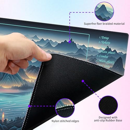 MTG Playmat with Storage Tube & 7-Dice Set - Waterproof TCG Playmat with Stitched Edges, Non-Slip Rubber Card Game Mat (24"x14") (playmat with Zones, Starry Sea and Fire) - color: Starry Sea and Fire, style: playmat with zones