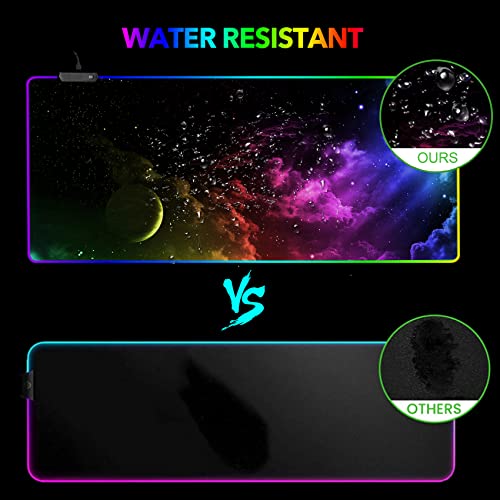 AIMSA Large RGB Gaming Mouse Pad, Keyboard Mousepad Led Extended 35.4 x 15.8 inch Non-Slip Rubber Base with 14 Lighting Modes, Big Desk Mat Waterproof, Nebula Universe - color: Nebula Universe