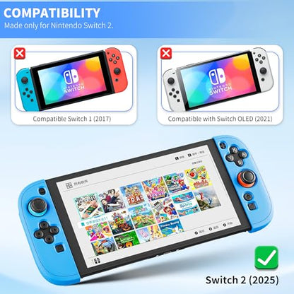 PAWDIARY [2 Pieces Switch 2 Controller Case Silicone Softshell, Anti-slip Switch 2 2025 Grip Cover Protector and 2 Thump Caps, Ergonomic Comfort Handheld Controller 2 Skin - Blue - color: Blue-Blue