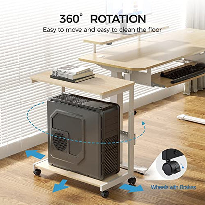 EUREKA ERGONOMIC PC Stand Computer Cart, Height Adjustable Tower Stand 2-Tier Suit for ATX Case Printer, Metal Rolling Cart on Wheels for Gaming Home Office, Maple - color: Maple