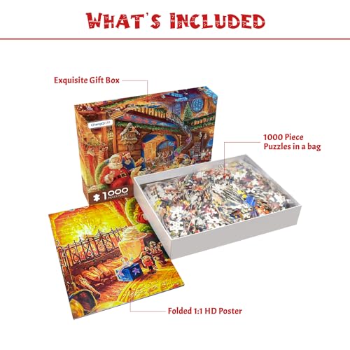 1000 Piece Puzzle for Adults - Christmas Cabin Christmas Puzzle, Letters on Back, Santa Claus Christmas Vacation Jigsaw Puzzles, Challenging Puzzles for Teens Seniors - 27.6 x 19.7 inches - color: Christmas Cabin