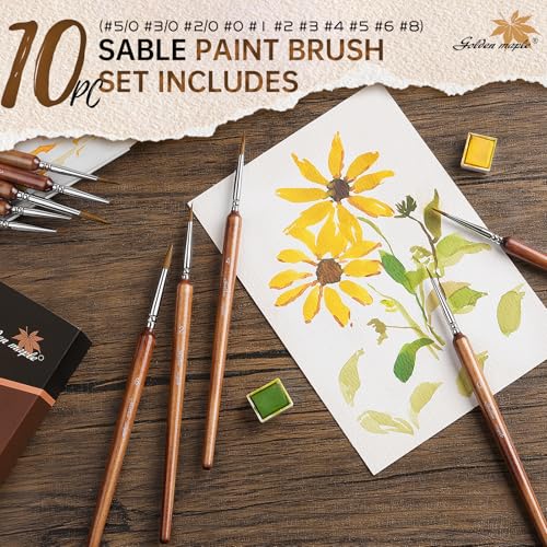 Golden Maple Artist Paint Brushes, 10PC Synthetic Sable Brush Set Miniature Fine Detail Paint Brush, Round Point Paint Brush Set for Miniatures, Acrylic & Figures, Model, Watercolor Details - color: Bronze