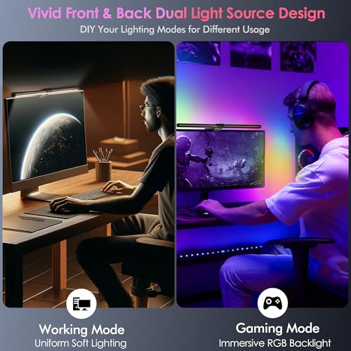 Quntis RGB Pro+ Monitor Light Bar with Remote, Flat Curved & Ultrawide Fits | 15 Modes Gaming Backlight, Ra95 Eye-Care No-Glare Front Light, 4 Colors & Brightness Dimmable, Home Office Gaming, 20" Gray - color: Gray