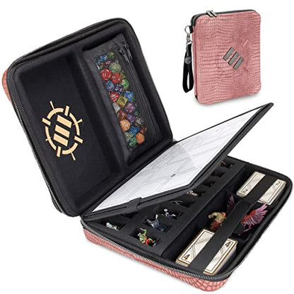 ENHANCE RPG Organizer Case - DnD Binder with Built-in Character Sheet Holder and Erasable Scribe Panel, Dice Rolling Area, Removable Pen Pouch, Miniature Foam Tray, Wrist Strap - color: Dragon Pink