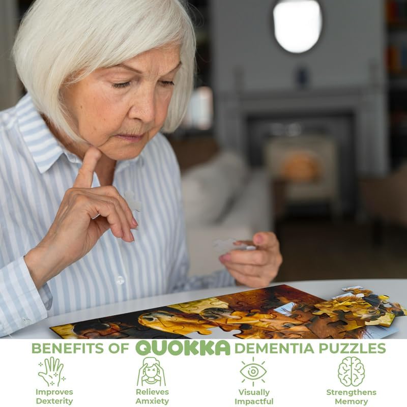 QUOKKA 35 Piece Dementia Activities for Adults - 3 Set Dementia Puzzles for Elderly - Large Piece Gifts Products for Seniors - Alzheimers Jigsaw Puzzle Games for Adults - Birds, Steeds, and Old City