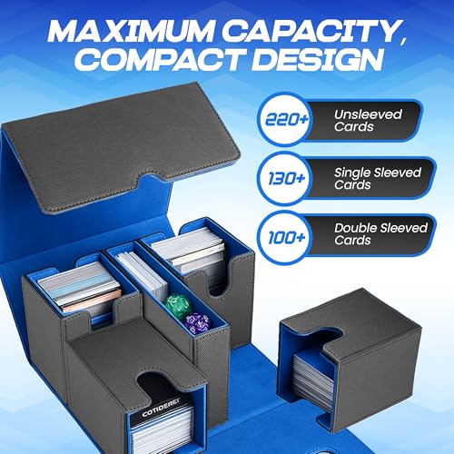 NOVA 5 in 1 MTG Deck Box Commander Case - MTG Deck Box with Secure Magnetic Closure, Dice Tray & Card Dividers - 400+ Double-Sleeved Card Storage, Travel Ready Case [Black and Blue]