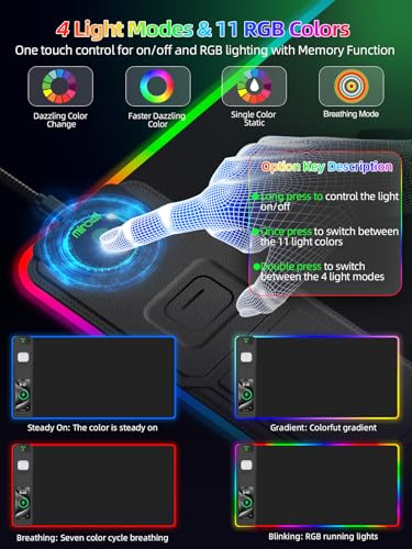 Mouse Pad with Wireless Charger Foldable Phone Holder, XXL RGB Gaming Mousepad 31.5"x15.8" Large Desk Mat for Keyboard, Black Desk Pad with Dual Qi Charging Station, 11 Colors 5 Modes - color: Black-Phone Holder-31.5"x15.8"