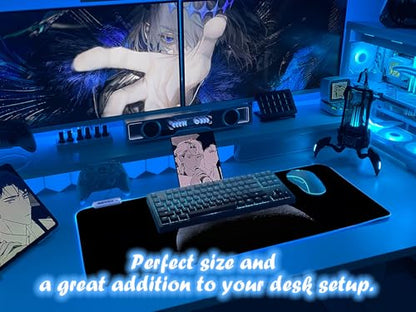 JMIYAV White RGB Gaming Mouse Pad 31.5x12 Inch PC XL Large Extended Glowing Led Light Up Desk Pad Non-Slip Rubber Base Computer Cool Mousepad Mat Desk Accessories Gaming Setup Dark Crescent - color: Dark Crescent