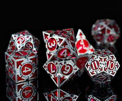 RULE DICE Metal DND Dice Set, D&D Dungeons and Dragons Dice, Large Role Playing Polyhedral D&D Dice Sets, Red Weighted Metallic D and D Dices, MTG RPG Dice DND with D & D Gifts Box - color: Silver-red