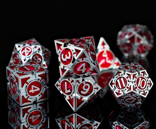 RULE DICE Metal DND Dice Set, D&D Dungeons and Dragons Dice, Large Role Playing Polyhedral D&D Dice Sets, Red Weighted Metallic D and D Dices, MTG RPG Dice DND with D & D Gifts Box - color: Silver-red