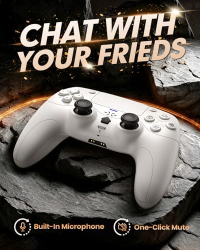 Gamrombo Full-Featured Wireless Controller for PS5 – Dynamic Response Trigger, Haptic Feedback, Mic with Mute, Upgraded ALPS Joystick, 6-Axis Gyroscope Gamepad - color: White