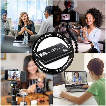 Video Capture Card, 4K HDMI Audio Capture Card Video Recorder with Mic and HDMI Loop-Out for Gaming/Live Streaming/Conference, Works for Nintendo Switch/PS5/Camera/Xbox/OBS