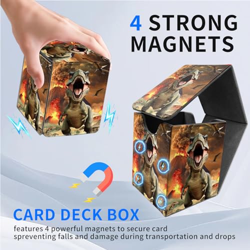 for MTG Deck Box, Commander Deck Case Fits 100 Double Sleeved Cards, PU Leather Storage Box, Compatible with Magic/TCG/PTCG/EDH/Sport Cards,Dinosaur - color: Dinosaur