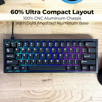 CyberPowerPC CK60 Black 60% Hot-Swappable RGB Customizable Mechanical Gaming Keyboard, Dampening Foam, Aluminum CNC Case w/Gateron Red Switches and PBT Keycaps - color: Black