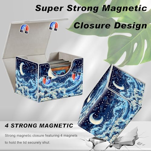 Card Game Storage Box TCG Deck Box MTG Card Box Organizer Trading Card Case Commander Deck Box TCG Card Storage Box Magnetic Closure Creative Pattern Up to 200 Cards, Blue Sky,Sea,Moon - color: Blue Sky,Sea,Moon