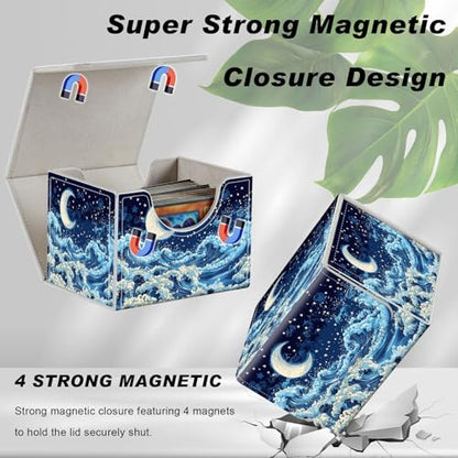 Card Game Storage Box TCG Deck Box MTG Card Box Organizer Trading Card Case Commander Deck Box TCG Card Storage Box Magnetic Closure Creative Pattern Up to 200 Cards, Blue Sky,Sea,Moon - color: Blue Sky,Sea,Moon