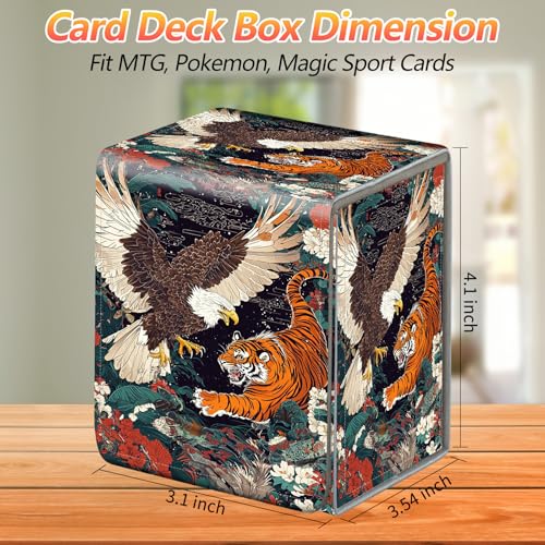 Card Deck Box, Card Storage Box Fits 100+ Single Sleeved Cards, Large Capacity PU Leather Card Storage Box with Strong Magnet for Magic Commander TCG/CCG, Eagle And Tiger - color: Eagle And Tiger