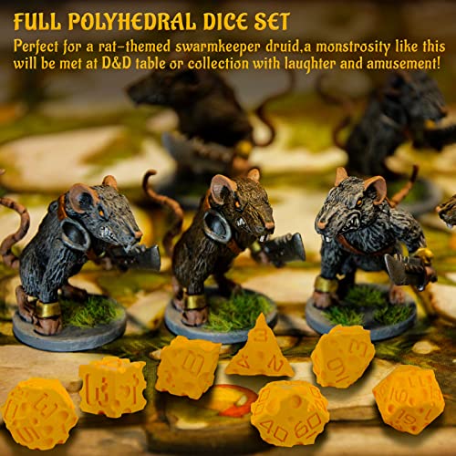 CZYY Cheese Dice Set, 7 Polyhedral Dice for Tabletop RPGs | Food-Themed Novelty Dice, Cheese Hole Details, 3D Printed, For Tabletop Games, Collections & Gamer Gifts