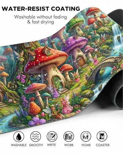 Mouse Pad, Desk Mat, 31.5x11.8in Large Mousepad, Mushroom House | Desk Pad with Stitched Edge & Rubber Non-Slip Bottom, Gaming Mouse Pad, Extended Mousepad for Home, Office - color: Mushroom House